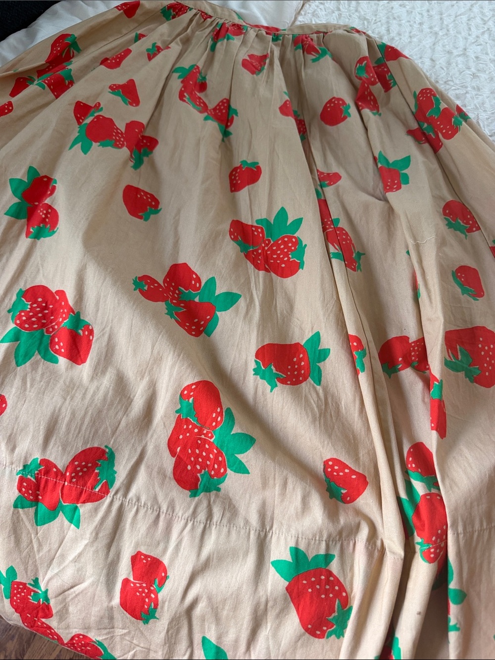 Anthropologie Beige Maxi Skirt with Red Strawberry Print - Picture 6 of 11